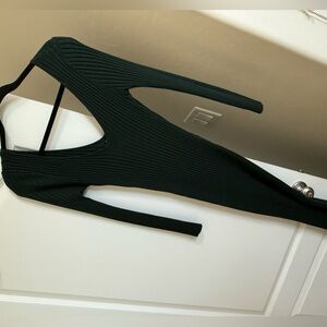 Dark Green Ribbed Long Sleeve Dress